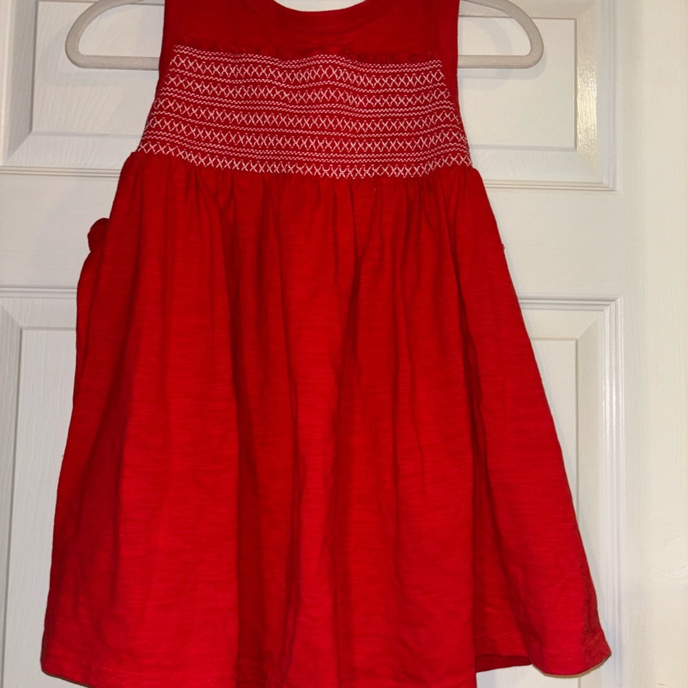 Red Sleeveless Tunic with White Embroidery